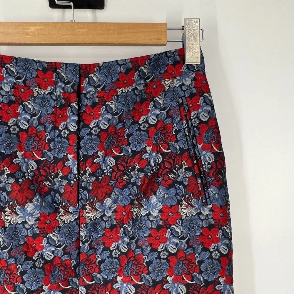 BCBGMAXAZRIA Liya Jacquard Pencil‎ Skirt Size XXS Floral Knee Length Front Slit